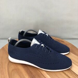 Cole Haan ZERØGRAND Knit Oxford Navy Blue Silver Trim Casual Shoes 11 B